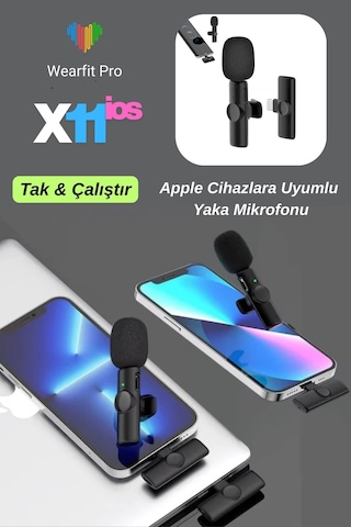 Wearfitpro X11ios Apple Cihazlara Uyumlu Tak Çalıştır Yaka Mikrofonu Kablosuz Mikrofon