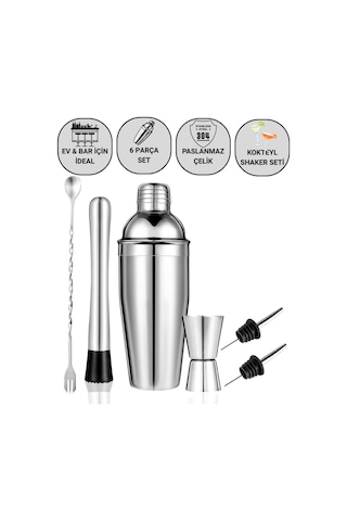 Polham 6 Parça 750ml Paslanmaz Çelik Kokteyl Shaker Seti Ev Ve Bar İçin İdeal, Sızdırmaz Kapaklı