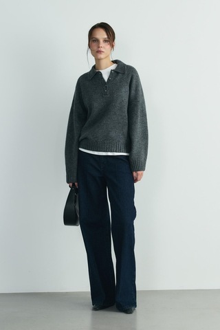 Suud Collection Füme Rani Polo Yaka Oversize Kazak