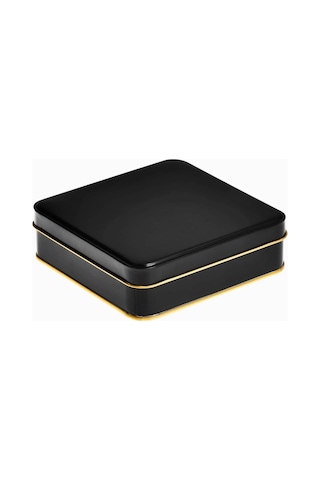 Kare Siyah Yarı Mat İçi Gold Laklı Metal Kutu Gıdaya Uygun Teneke Ambalaj 1 Adet