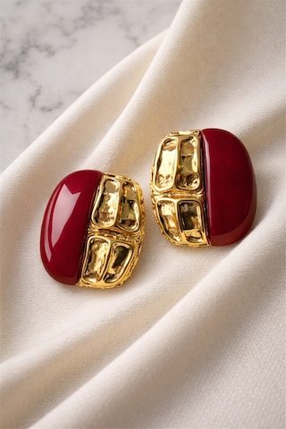 Bordo Gold İkili Küpe Renkli
