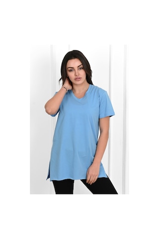 Kadın V Yaka Yırtmaçlı T-shirt 8783-22 001