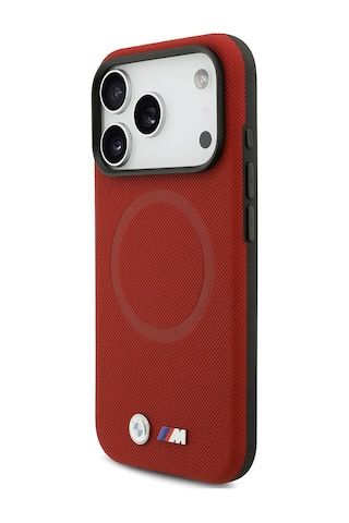 İphone 17 Pro Uyumlu Kılıf Bmw Lisanslı M-safeli Metal Logolu Delikli M Dizayn Deri Kapak Kırmızı Kirmizi