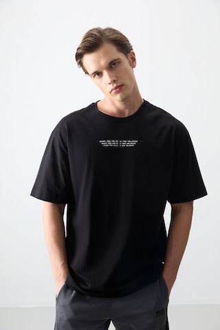 Tommy Life Siyah %100 Pamuk Kalın Yumuşak Dokulu Oversize Fit Baskılı Erkek T-shirt - 88356 Siyah