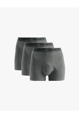 Koton Baskılı Bel Detaylı Pamuklu Basic 3'lü Boxer Seti Gri Melanj 6slm90033mk