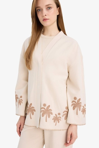 Defacto Relax Fit Baskılı Keten Karışımlı Uzun Kollu Kimono F1406ax25smer42 Ekru