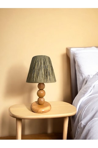 Hasır El Yapımı Bohem Ahşap Ayaklı Rustik Abajur