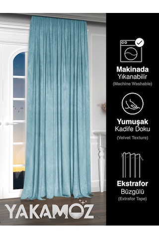 Yakamoz Kadife Görünüm Nil Yeşili Ada Fon Perde Ekstraforlu Velvet Touch Serisi Nil Yeşili