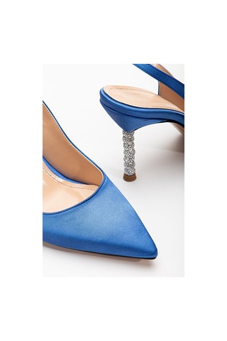Saten Taşlı Özel Tasarım El Yapımı Stiletto MAVİ