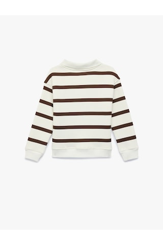 Koton Uzun Kollu Nakış Detaylı Oversize Polo Yaka Sweatshirt Kahverengi Çizgili 7wkg10149ak