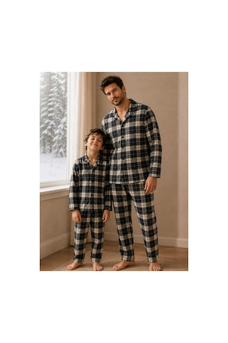 Free Beka Ekose Desenli Baba Oğul Uzun Kollu Gömlek Yaka Düğmeli Erkek Pijama Takımı Çok Renkli