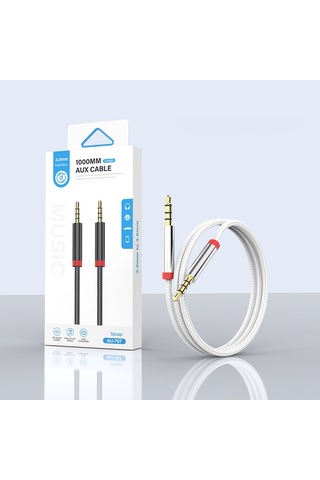 Ekılıf - Aux Audio Kablo 3.5mm 1m Au-707 Örgü Tasarımlı Aux Audio Kablo 3.5mm 1m - Siyah - T37800 Siyah