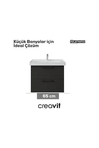 Creavit D20 65 Cm İki Çelmeceli Lavabo Dolabı Antrasit Lake Kapak Antrasit