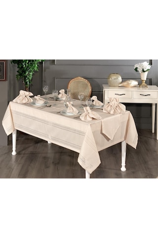 Corvver 26 Parça Dertsiz Masa Örtüsü Takımı Bej Bej