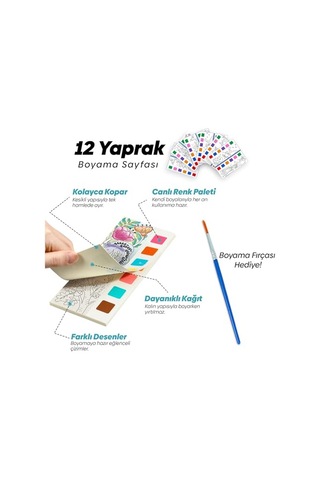Renk Paletli Sulu Boya Kitabı + Fırça, 12 Sayfa Boyama Kitabı, Aktivite Boyama Seti, Çocuklar İçin Yeni Nesil Sulu Boya Defteri Deniz Kızı
