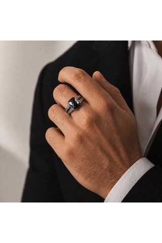 Nur Silver Gümüş Erkek Yüzük - Nur-yz83541