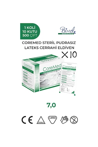 Steril Cerrahi Lateks Pudrasız Eldiven 7 Beden 1 Koli-10 Paket-500 Çift