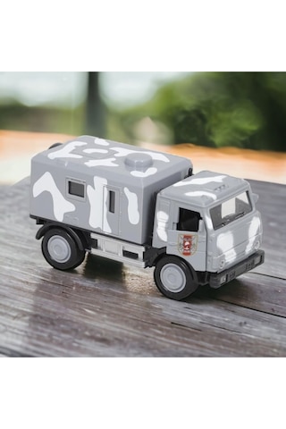 Metal Çek-bırak Işıklı Askeri Araç Gri Kamuflaj 13cm X 6cm X 5cm