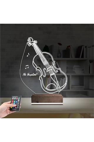 Luvivia Keman Müzik Enstrüman Kişiye Özel 3d Lamba - Masa Gece Lambası V2 Şeffaf