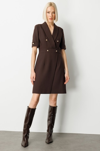 Ekol Kadın Kruvaze Yaka Süs Düğmeli Elbise 4017 Kahverengi Kahverengi