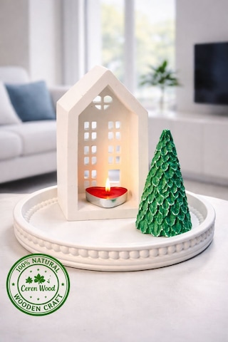 Ceren Wooden Modern Ev Mumluk & Dekor Seti Beyaz