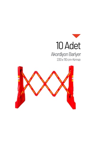 10'lu Akordiyon Bariyer Seti Kırmızı 230 X 110 Cm-3654