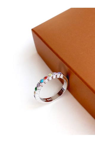 Gümüş Gökkuşağı Tasarım 12 Numara Zarif Kadın Yüzük Yılbaşı Yeni