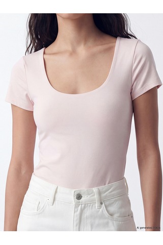 Lcw Vision Pembe U Yaka Kadın Çıtçıtlı Body