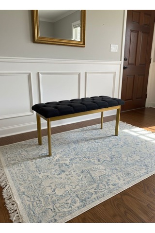 Loft Kapitone Döşeme Metal Gold Ayaklı Puf & Bench - 105x40 Cm Siyah