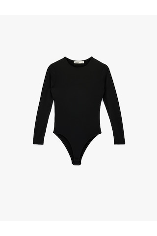Koton Uzun Kollu Bisiklet Yaka Slim Fit Bodysuit Siyah 6sak80059ek Siyah