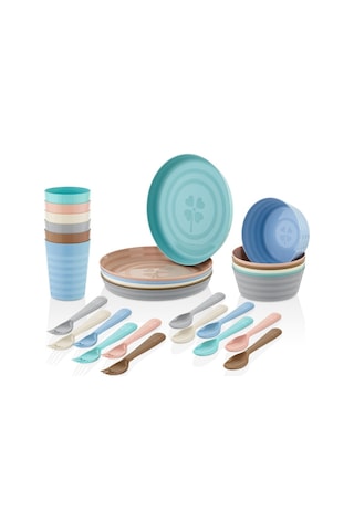 Makri Home 30 Parça Piknik Seti 6 Kişilik Tabak, Kase, Bardak, Kaşık, Çatal, Plastik Çok Renkli