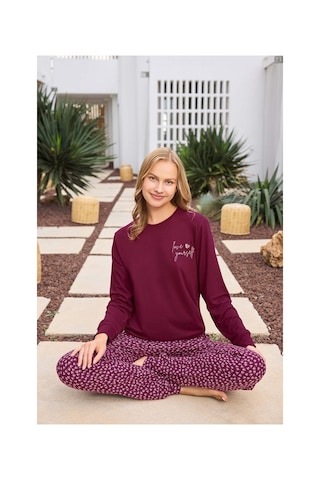 Aydoğan Kadın Asya Love Yourself Vişne Termal Pijama Takımı 250623