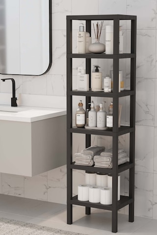 Shelf 6 Katlı Düzenleyici Plastik Raf Ünitesi Siyah, Kitaplık, Mutfak, Banyo Rafı Dolabı Siyah