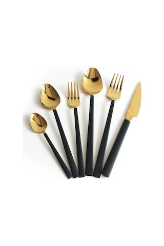 Sıla 36 Parça Elit Siyah Gold Titanyum Kutulu Çatal Kaşık Bıçak Seti Siyah
