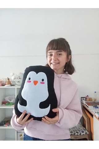 Sevimli & Yumuşacık Penguen Tasarımlı Peluş Yastık 35 Cm Beyaz - Gri - Siyah