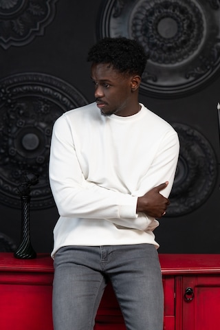 Dorss Regular Fit Armürlü Bisiklet Yaka Likralı Mevsimlik Sweatshirt Beyaz