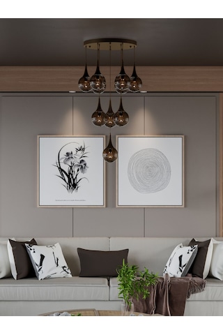 Galaxy Modern 10'lu Sarkıt Eskitme Metal Avize - Bal Rengi Cam, E 1 Adet