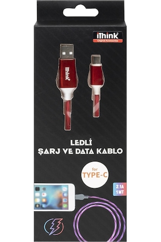 İThink  K80C Type-c Işıklı Kablo Kırmızı