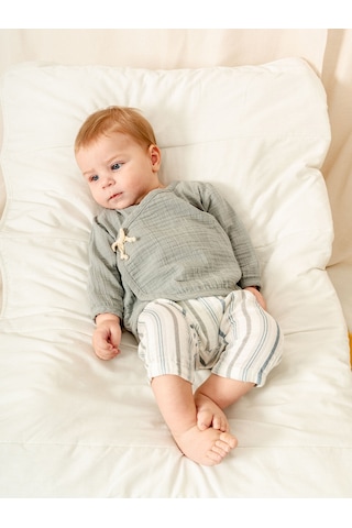 Müslin Kruvaze Takım Şık Ve Rahat Tasarım 1-12 Ay Kd53219 Gri
