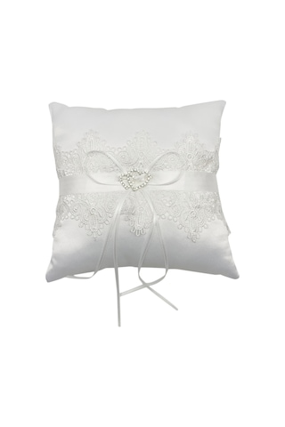 Shineyee Beyaz Satenli Gelinlik Yüzük Yastığı Ve Çiçek Sepeti Seti - Paspas, İpek Ve İnci Detaylı Pmtz-075 Yeşil