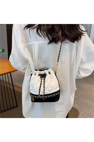 Yystore Kadın Çapraz Askılı Çanta Moda Renk Uyumu Beyaz - Siyah - Siyah