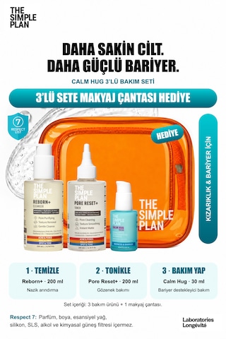 The Simple Plan Calm Hug Kızarıklık & Bariyer Bakım Seti - Serum + Tonik + Temizleyici Çanta Hediyeli 3'lü