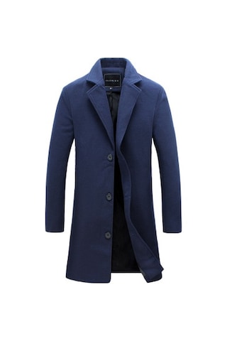 Erkekler İçin Orta Boy Yün Palto Lacivert