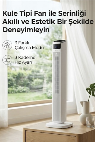 45w Akıllı Kule Fan Vantilatör 3 Kademeli Uzaktan Kumandalı Led Dokunmatik 43 İnç