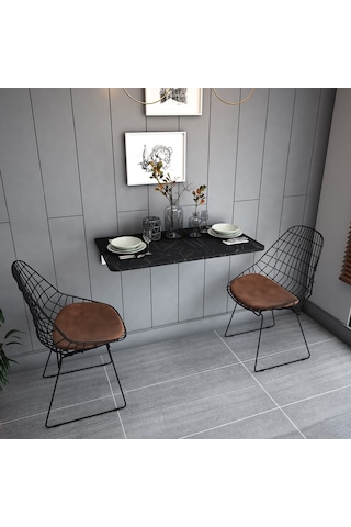 Asra Trend DMM-04 %100 MDF 90x50 cm Duvara Monte Katlanır Masa Royal Mermer Desenli Mutfak Yemek Masası