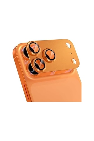 İphone Uyumlu Full Kamera Lens Koruyucu Darbe Dayanıklı Temperli Cam Tam Koruyucu Kamera Lens Cam Film Çizilme Önleyici Turuncu, İphone 17 Pro