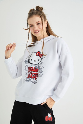 Hello Kitty Lisanslı Baskılı Kapüşonlu Kalın Sweatshirt Renkli