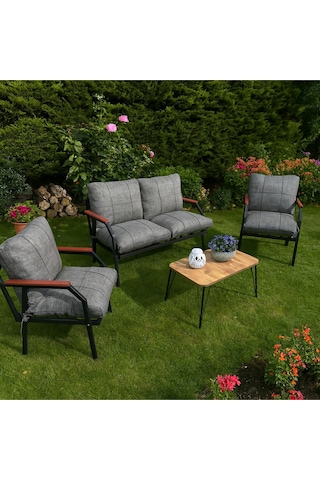 Ard & Garden Linda 211 Sehpalı Gri Fermuarlı Bahçe Balkon Takımı, Cafe, Salon - Metal Kanepe Koltuk Takımı Gri
