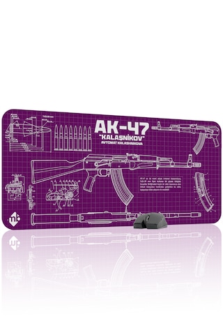 Ak 47 Siyah Kalaşnikov Cs Dikişli Kauçuk Oyuncu Mousepad - 90x40 Gaming Mouse Pad Ak-47 Mor
