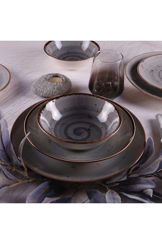 Tulü Porselen Deniz Reactive 67 Gri 24 Parça Yemek Takımı